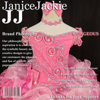 (#185) Off shoulder flat glitz pageant dress. (pink)