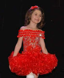 (#191) Off shoulder flat (High Glitz) national pageant dress. (red)