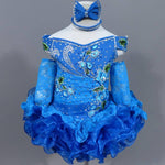 (#216) Off shoulder flat glitz pageant dress. (blue)