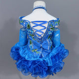 (#216) Off shoulder flat glitz pageant dress. (blue)