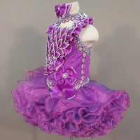 (#220) Halter flat glitz pageant dress. (purple) (Top: available / Skirt: 2 weeks production)
