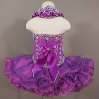 (#220) Halter flat glitz pageant dress. (purple) (Top: available / Skirt: 2 weeks production)