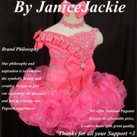 (#225) off shoulder flat glitz pageant dress. (neon pink)