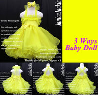 (#248) 3 ways bow-tied ruffle baby doll plain shell (yellow)