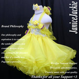 (#249a) 3 ways bow-tied ruffle baby doll glitz pageant dress. (yellow) / 2 ~ 3 weeks production (*Without necklace)