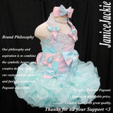 (#281) halter flat glitz national pageant dress. (seafoam blue + pink) (without necklace)