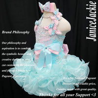 (#281) halter flat glitz national pageant dress. (seafoam blue + pink) (without necklace)