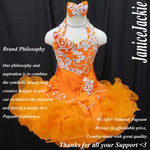 (#285) Halter flare glitz national pageant dress. (orange) (without necklace)