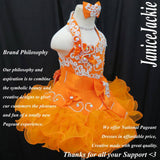 (#285) Halter flare glitz national pageant dress. (orange) (without necklace)