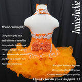 (#285) Halter flare glitz national pageant dress. (orange) (without necklace)