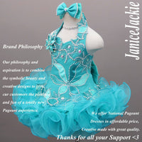 (#289) Halter flare glitz national pageant dress. (sea green) (Without necklace)