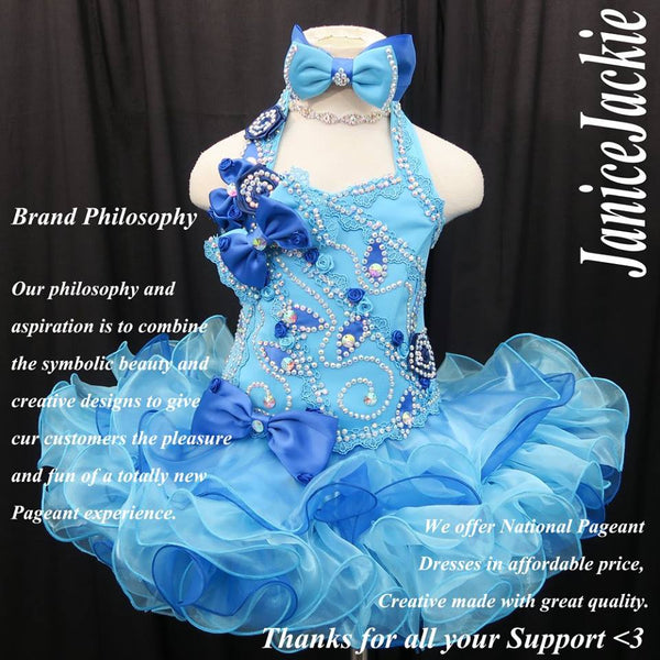 (#291) Halter flat glitz national pageant dress. (blue) (without necklace)