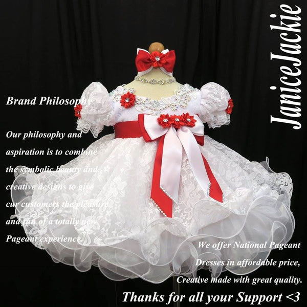 (#293) Princess sleeves lace glitz baby doll dress. (white red) / 2~3 weeks production (*without necklace)