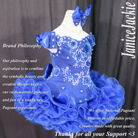 (#314) Off shoulder flare glitz pageant dress. (blue) (without necklace)