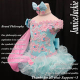 (#315) Off shoulder flat glitz national pageant dress. (seafoam blue pink) (*NO Scarf) (*NO Necklace)