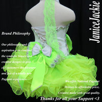 (#318) Jewel neck flat glitz pageant dress. (white neon green) (*whithout scarf)