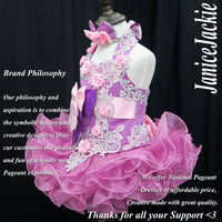 (#319) Halter flat glitz pageant dress. (purple pink) (without necklace) (without Detachable sleeve)