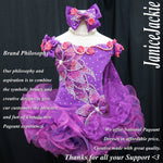 (#320) Off shoulder flat glitz pageant dress. (purple) (without detachable scarf & necklace)