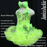 (#321) Halter flare glitz national pageant dress. (neon green) (without necklace)