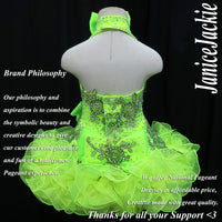 (#321) Halter flare glitz national pageant dress. (neon green) (without necklace)