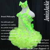 (#326) Halter flare glitz national pageant dress. (neon green) (without necklace)
