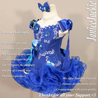 (#330) Off shoulder flare glitz pageant dress. (blue) (without detachable scarf & necklace)