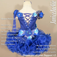 (#330) Off shoulder flare glitz pageant dress. (blue) (without detachable scarf & necklace)