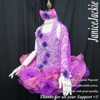 (#346) Halter flat glitz pageant dress. (purple) (NO necklace & sleeve)