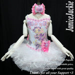 (#353) Straps flat glitz national pageant dress. (white pink) (without necklace)