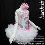 (#353) Straps flat glitz national pageant dress. (white pink) (without necklace)
