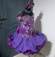 (#1301) Off shoulder flat glitz national pageant dress. (purple) /3 ~ 4 weeks production (*Without necklace) ONE OF A KIND DESIGN DRESS
