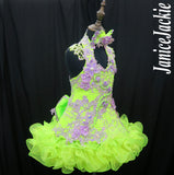 (DRESS EXAMPLE) Halter flared mega glitz national pageant dress. (lime green with lavender) (item: OnlyOne-031) not include necklace
