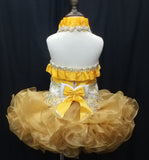 (#176A) halter flat glitz pageant dress. (gold yellow)