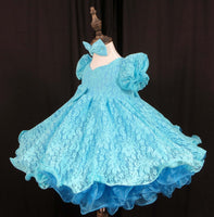 Princess sleeves lace baby doll plain dress. (turquoise) (item: PSBLPNTE0001)