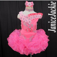 (#neon pink 0001) Straps flat glitz pageant dress. (neon pink)