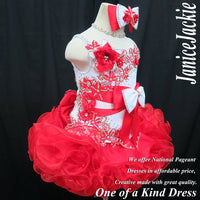 (DRESS EXAMPLE) Straps flat glitz national pageant dress. (white red) (item: OnlyOne-001) not include necklace