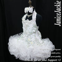 (DRESS EXAMPLE) Halter flared mega glitz national pageant dress. (white) (item: OnlyOne-003) not include necklace