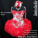 (DRESS EXAMPLE) Straps flat glitz national pageant dress. (white red) (item: OnlyOne-004) not include necklace
