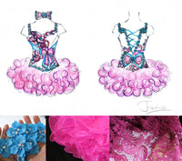 (DRESS EXAMPLE) Straps flat glitz national pageant dress. (white fuschia blue) (item: OnlyOne-005) not include necklace