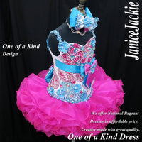 (DRESS EXAMPLE) Straps flat glitz national pageant dress. (white fuschia blue) (item: OnlyOne-005) not include necklace