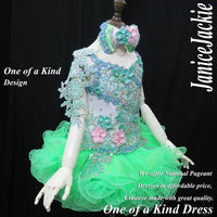 (DRESS EXAMPLE) Straps flat glitz national pageant dress. (white green pink) (item: OnlyOne-006) not include necklace