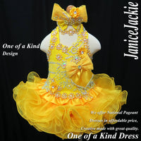 (DRESS EXAMPLE) Halter flat mega glitz national pageant dress. (yellow) (item: OnlyOne-007) not include necklace
