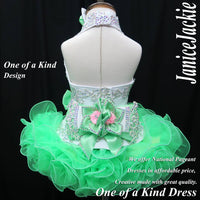 (DRESS EXAMPLE) Halter flared mega glitz national pageant dress. (white green pink) (item: OnlyOne-010) not include necklace