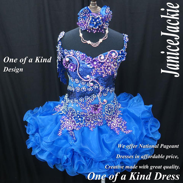 (DRESS EXAMPLE) Straps flat glitz national pageant dress. (blue purple) (item: OnlyOne-011) not include necklace