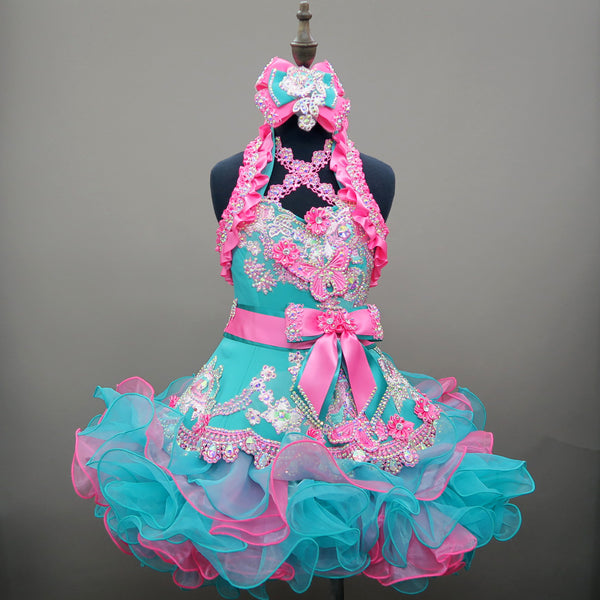 pink and blue pageant dress Iridescent Sequin Pink & Blue Feather Mermaid Prom Dress