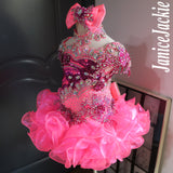 (DRESS EXAMPLE) Straps flat glitz national pageant dress. (neon pink with berry) (item: OnlyOne-028) include choker
