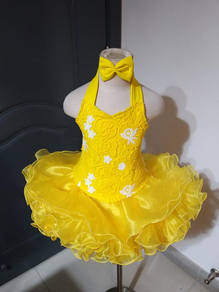 OS0001) Halter flat Lace overlay cupcake dress shells (yellow) janicejackie OS0001) Halter flat Lace overlay cupcake dress shells (yellow) janicejackie