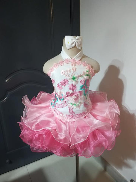 (#OS0002) Jewel-neck style cupcake dress shells (white pink) (#OS0002) Jewel-neck style cupcake dress shells (white pink)